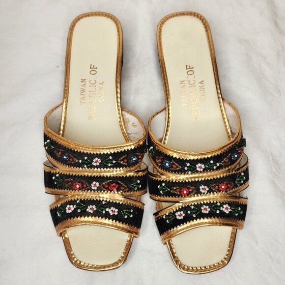 60s Gold Beaded Sandals - Picture 1 of 4